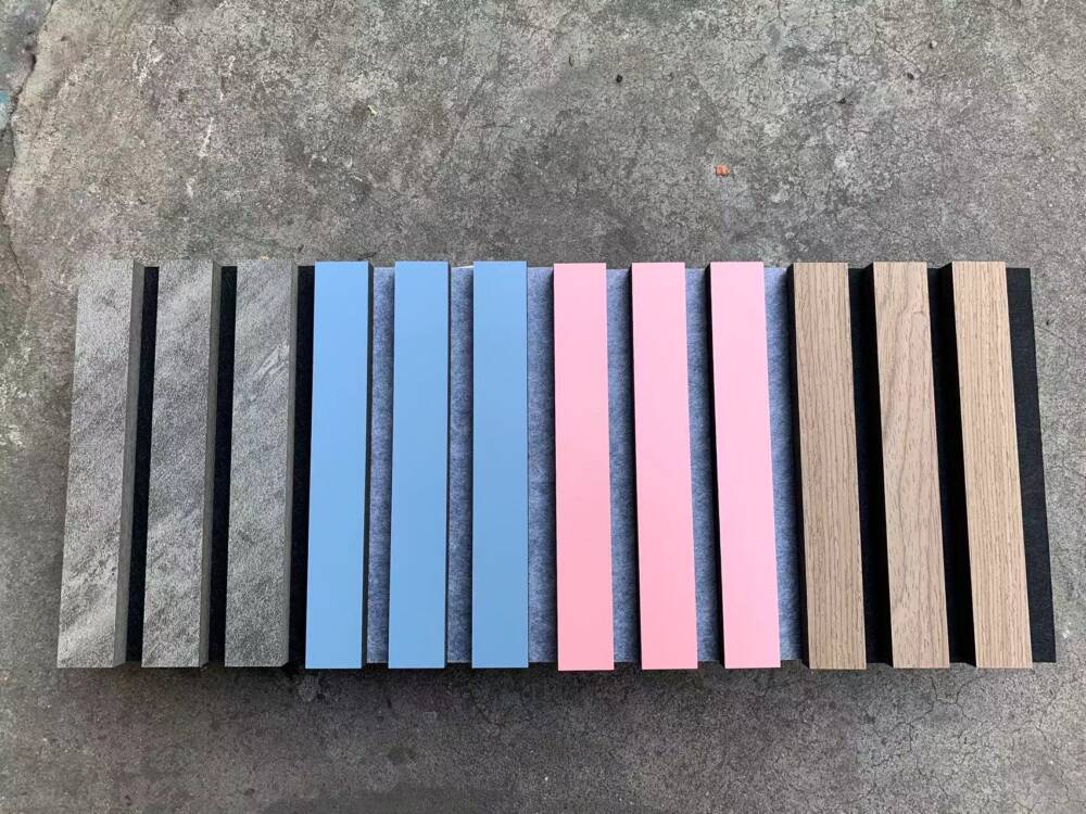 Contemporary Baby Pink with Grey Felt Acoustic Wood Wall Panels - Image 4