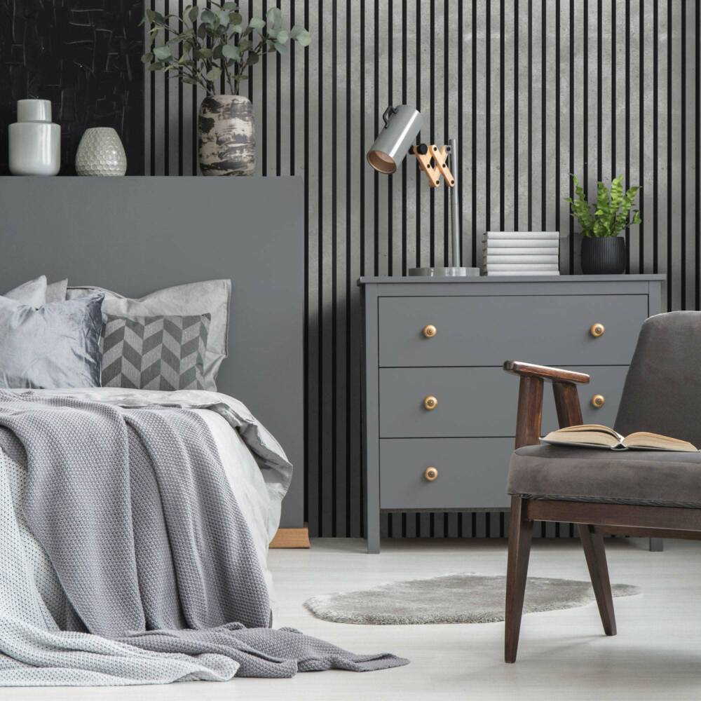 Slatpanel Concrete Grey with Black Felt Acoustic Wood Wall Panels - Image 5