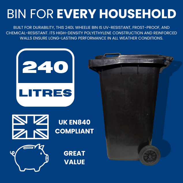 240 Litre Wheelie Bin | Black - Image 6